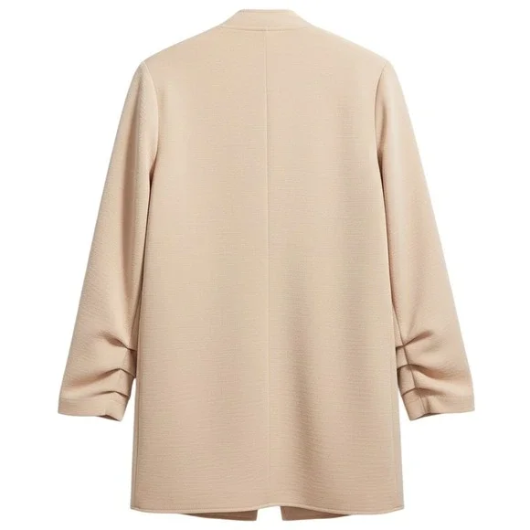 DKNY Womens Jacket Size S Sandalwood Ruched Sleeve Notch Collar Relaxed Blazer - Picture 3 of 9